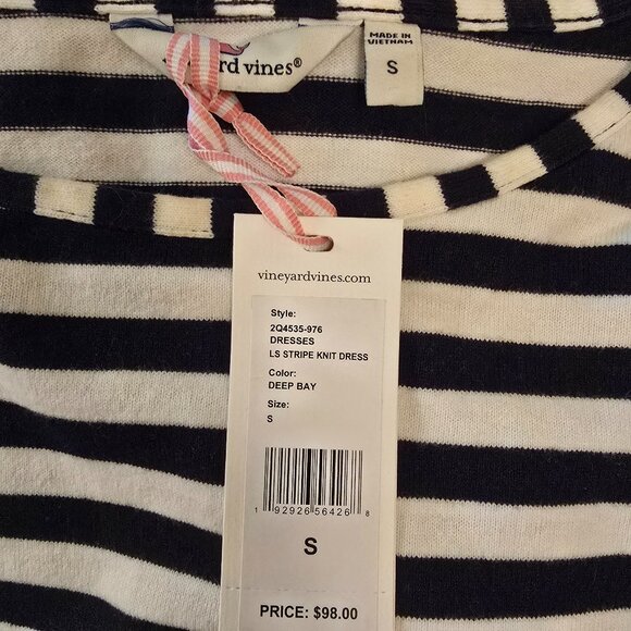 NWT Vineyard Vines Long-Sleeve Stripe Knit Dress Deep Bay S - Picture 4 of 9